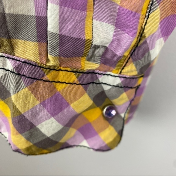Wrangler Rock 47 Woven Sunbleach Plaid Snap Down Shirt Large Yellow Lilac - Picture 10 of 15